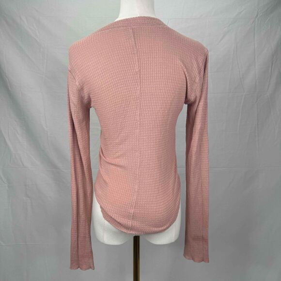 Free People Mauve Henley Top Button Textured Long Sleeve Thermal Transitional - Picture 6 of 11